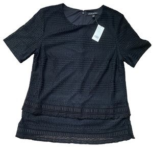 NWT Banana Republic Black Fringe Lace Eyelet Short Sleeve Top Blouse (size M)